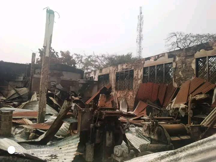 Machinery and roofing destroyed by the fire at the printing press